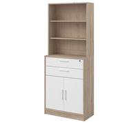 Miroytengo Estantería de Oficina, Estantería Alta Veltis, 2 Cajones, 2 Puertas Abatibles Blanco mate y Roble Japonés 79x202x40 cm White - light wood
