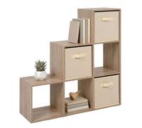 Miroytengo Estantería Librería 6 Cubos Abril, 3 Cajones Tela, Decoraciones 89x89x28 cm Light wood - beige -