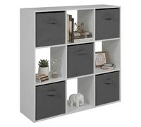 Miroytengo Estantería Librería 9 Cubos Abril, 5 Cajones Tela, Salón, Oficina 89x89x28 cm White - gray -