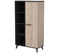 Miroytengo Estanteria librería Armario 1 Puerta 8 baldas Salon Comedor despacho habitacion Roble y Negro 154x83x39 Black/ wood -