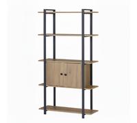Miroytengo Estantería Librería Salón Past con 4 Estantes y 2 Puertas en Color Roble Cambrian y Negro Melamina Metal 80x150x34 cm Light wood - black