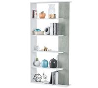Miroytengo Estantería moderna color cemento y blanco 5 baldas estilo industrial 90x25x180 cm Blanco/ Gris -