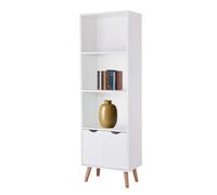 Miroytengo Estantería Salón Comedor Fiano 3 Estantes, 2 Puertas Abatibles, Melamina, Patas pino lacado, Blanco Mate y Roble 50x160x30 cm