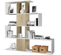 Miroytengo Estantería y Librería Salón Dormitorio Zig-Zag Estilo Nórdico Color Blanco y Roble Canadian 145x145x28 cm