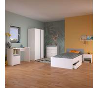 Miroytengo Germain Dormitorio Juvenil Blanco y Gris: Cama y 2 Cajones, Armario 2 Puertas, Escritorio y Cómoda 3 Cajones White