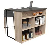 Miroytengo Isla de Cocina Arko Estilo Industrial en Color Roble Áspero y Negro con 5 Huecos de Almacenamiento 109x90x80 cm