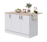 Miroytengo Isla de Cocina Moderna Kira, 3 Puertas, Estantes Regulables Blanco Brillo y Roble Canadian