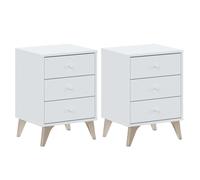 Miroytengo Juego de 2 Mesitas de Noche Sweet, Mesitas auxiliares con 3 Cajones, Mesillas de noche Dormitorio Blanco White