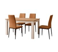 Miroytengo Juego de comedor mesa extensible rectangular y 4 sillas Roble Canadian/Blanco Artik