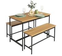 Miroytengo Juego de Mesa Fija de Cocina con 2 bancos, Muebles de Cocina Lari Roble Cambrian y Negro Mesa 110x75x60 cm y 2 Bancos 98x45x30 cm