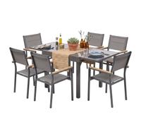 Miroytengo Juego de Muebles Jardín, Mesa Extensible y 6 Sillas Apilables Aluminio Gris 90-180x90 cm