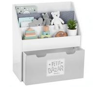 Miroytengo Librería Infantil con Cajón y Ruedas para Niños y Niñas 2 Estantes, Almacenamiento Escalonado Color Blanco y Gris 62.5 cm White -