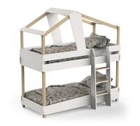 Litera Juvenil Infantil 90x190 Cm Timber Color Blanco Mate Y Beige En Forma De Cabaña, Mueble De Dormitorio