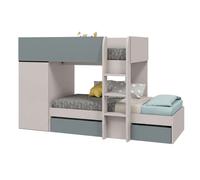Miroytengo Litera Tren Juvenil Eureka, 2 camas, 2 cajones y Armario, Verde Eucalipto y Cachemir 255x152x111 cm Green - 90x190 90 x 190 cm