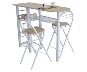 Miroytengo Mesa Alta de Cocina Office Negro/Roble, Roble/Blanco y Blanco/Plata Clara con 2 Taburetes Plegables 40x88x120 cm