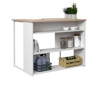Miroytengo Mesa Alta Isla Cocina Buh Mueble Auxiliar Color Blanco y Roble Jackson fácil de combinar 116x90x80 cm White/ wood -