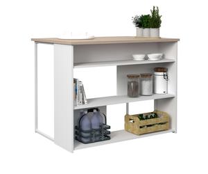 Miroytengo Mesa Alta Isla Cocina Buh Mueble Auxiliar Color Blanco y Roble Jackson fácil de combinar 116x90x80 cm White/ wood -