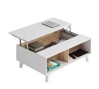 Miroytengo Mesa de centro elevable para salón comedor elevable en color blanco mate y roble artesano 100x38x68 cm White/ wood -