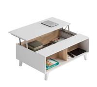 Miroytengo Mesa de centro elevable para salón/comedor Blanco mate y roble artesano 100x38x68 cm