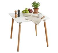 Mesa de cocina fija copi cuadrada, mesa salón comedor, melamina blanco mate y roble 80x75x80 cm 75 cm