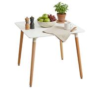 Mesa de cocina fija copi cuadrada, mesa salón comedor, melamina blanco mate y roble 80x75x80 cm 75 cm