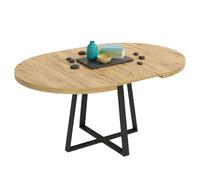 Miroytengo Mesa de Comedor Redonda Extensible, Mesa de Salón, Melamina Aduna, Roble y Negro 110x77x110-158 cm