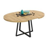 Miroytengo Mesa de Comedor Redonda Extensible, Mesa de Salón, Melamina Aduna, Roble y Negro 110x77x110-158 cm