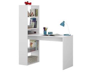 Miroytengo Mesa de Escritorio Duplo con Estantería Reversible en Colores Blanco Artik, Blanco Artik/Roble o Blanco Artik/Gris Fabricado en Melamina 120x144x53 cm Blanco/ Madera - 120x144x53 cm