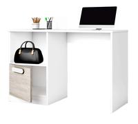 Miroytengo Mesa de Escritorio para Habitación Juvenil Estelle Estilo Nórdico en Color Blanco Mate y Roble Sahara con 1 Puertas y 1 Hueco de Almacenamiento 100 cm