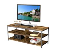 Miroytengo Mesa de TV Salón 110 cm Terra con 2 Estantes y 4 Espacios para Tvs de hasta 50" Roble Cambrian y Negro 110x45x40 cm Light wood - black -