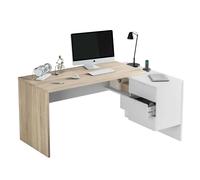 Habitdesign Mesa de escritorio Office BUC reversible con cajonera Blanco Artik y Roble Canadian