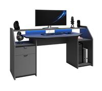 Miroytengo Mesa Escritorio Gaming Grande con Cajón y Armario con puerta Abatible en Color Gris con LED 98x180x67 cm Grey -