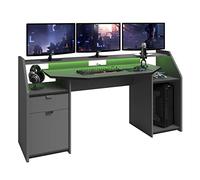 Miroytengo Mesa Escritorio Gaming Grande en Color Gris con 1 cajón 1 Armario con LED Gamer. Escritorio Ordenador 98x180x67 cm