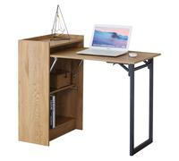 Miroytengo Mesa Escritorio Plegable con Estantería Kiri Oficina Roble Cambrian y Negro con 2 Estantes 102x86x58 cm