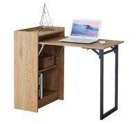 Miroytengo Mesa Escritorio Plegable con Estantería Kiri Oficina Roble Cambrian y Negro con 2 Estantes 102x86x58 cm
