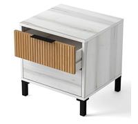 Miroytengo Mesita De Noche Habitación Dormitorio Arles Estilo Nórdico con 2 Cajones en Color Blanco Albo Y Roble Rayado 45x47 cm