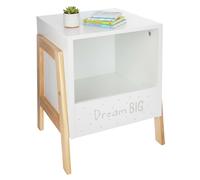 Miroytengo Mesita de Noche Infantil 1 Cajón con Patas de Madera de Pino Blanco y Roble Claro, Fabricado en Melamina 33 cm White -