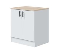 Miroytengo Módulo Inferior Cocina Fregadero 2 Puertas Kira en Blanco Brillo y Roble Canadian 80x90x60 cm