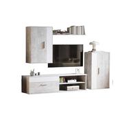 Miroytengo Modulos de Salón Comedor Kolm para TV Estilo Industrial en Color Cemento y Blanco con 3 Puertas y 2 Estantes