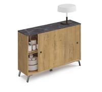 Miroytengo Mueble aparador Kamet 2 Puertas correderas Color Roble Gold y Efecto Mármol Salón Comedor 87x120x40 cm