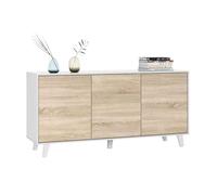 Miroytengo Mueble Aparador Salón Zaiken Blanco y Roble Melamina Moderno, 3 Puertas y 6 Estantes, Diseño Nórdico, 154x75x41 cm