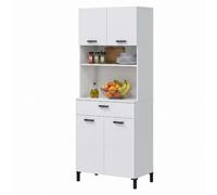 Miroytengo Mueble Auxiliar Cocina 4 Puertas + 1 Cajón, Armario Microondas Luso Blanco Artik 72x185 cm