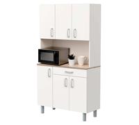 Miroytengo Mueble Auxiliar Cocina, Armario Cocina, Alacena Cocina Buffet 6 Puertas Blanco y Roble Kronberg 101x185 cm White and acacia