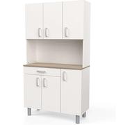 Miroytengo Mueble Auxiliar Cocina, Armario Cocina, Alacena Cocina Buffet 6 Puertas Blanco y Roble Kronberg 101x185 cm Blanco and kronberg