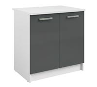 Miroytengo Mueble Bajo Fregadero, Armario de cocina Vetro 2 puertas 1 estante Gris brillante y Blanco 80x84x60 cm White - gray -