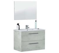 Miroytengo Mueble baño Plutón Estilo Industrial en Color Cemento con 2 Cajones y Espejo 80x45x57 cm (Lavamanos Opcional) Gray Ceramic washbasin