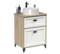 Miroytengo Mueble de Baño 60 cm Toscana con 2 Cajones Estilo Nórdico Color Blanco y Roble Cambrian (Con Lavabo) White/ wood -