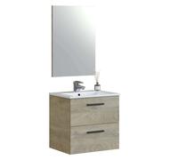Miroytengo Mueble de Baño Aruba Estilo Natural en Color Roble Alaska con 2 Cajones + Espejo 57x60x45 cm (Lavabo Opcional)