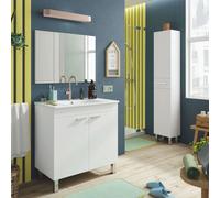 Miroytengo Mueble de Baño Atenea Con Patas Armario 2 Puertas Abatibles Color Blanco Brillo 80 cm (Con Lavabo PmmA) White -