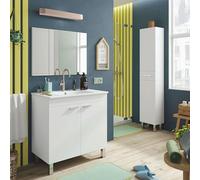 Miroytengo Mueble de Baño Atenea Con Patas Armario 2 Puertas Abatibles Color Blanco Brillo 80 cm (Con Lavabo PmmA) White -